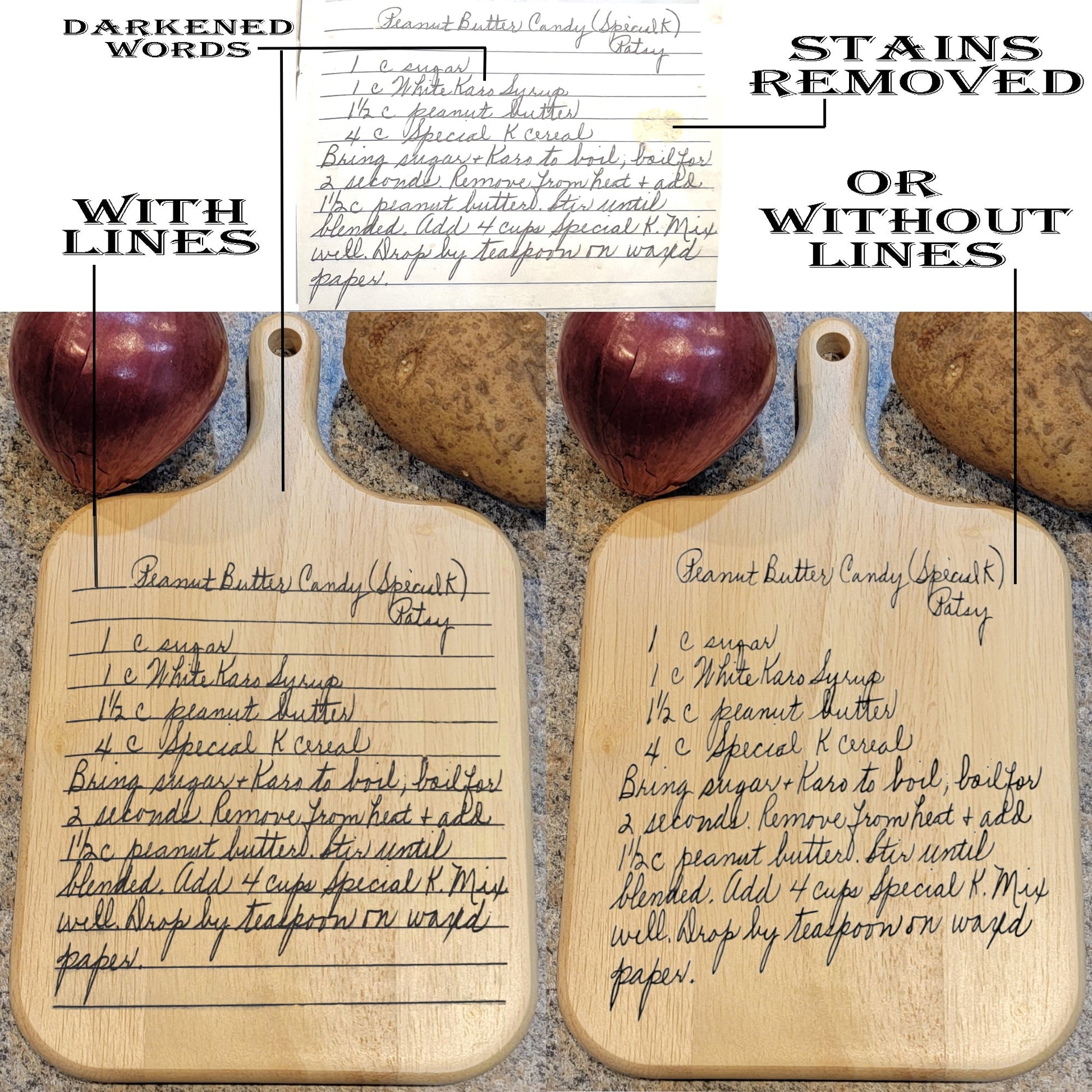 ThinkEngraved Cutting Board Handwriting Recipe Oak Cutting Board with Handle Paddle Board