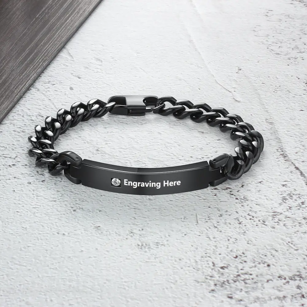 ThinkEngraved engraved bracelet Custom Engraved Black Men's Bracelet Name and Birthstone Bracelet