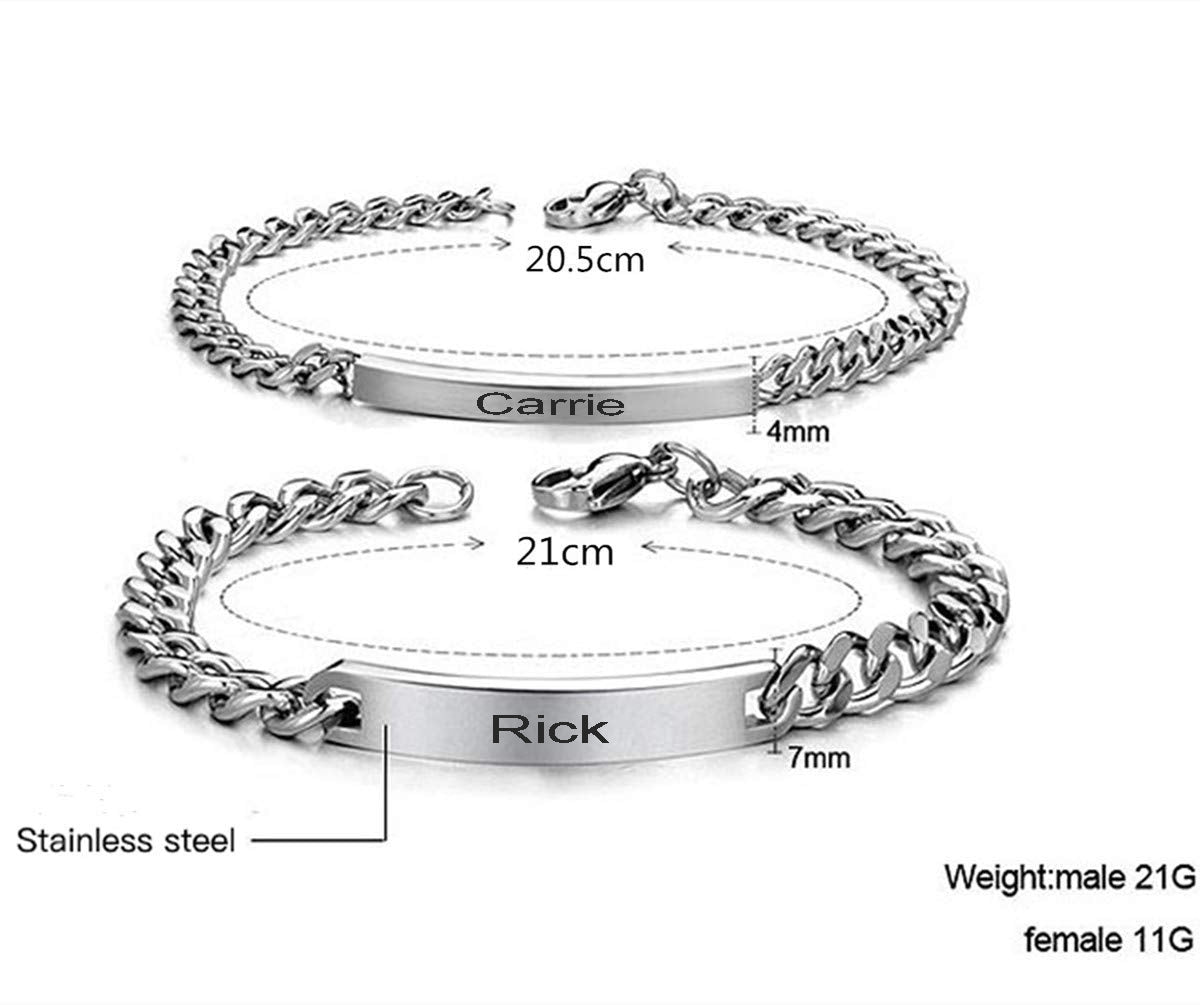 ThinkEngraved engraved bracelet Personalized Couples Bracelets - Matching His and Hers Steel Bracelets