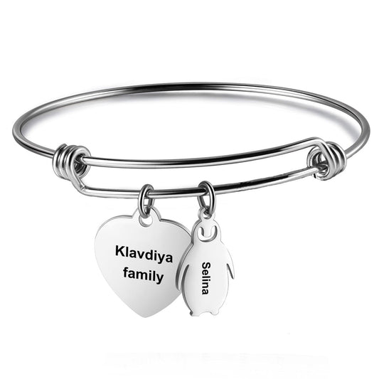 ThinkEngraved engraved bracelet Personalized Heart and Penguin Kids Charm Bracelet 1 Engraved Name