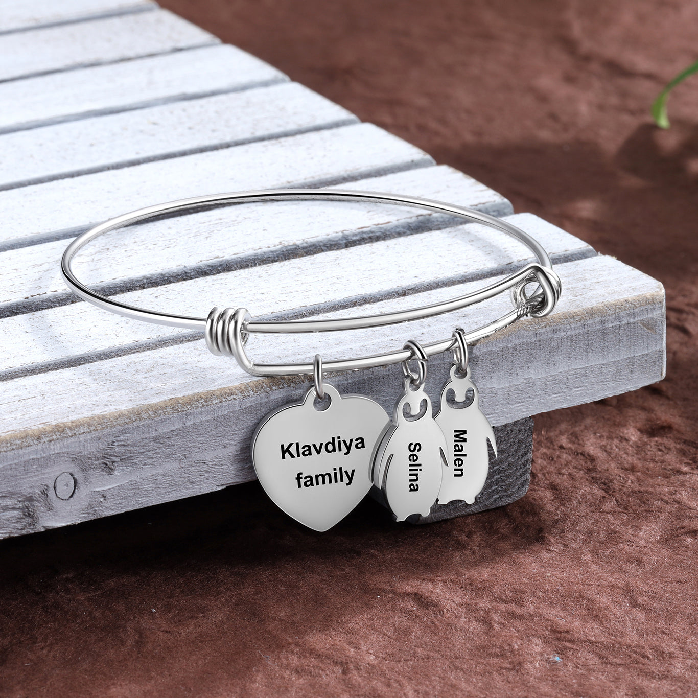 ThinkEngraved engraved bracelet Personalized Heart and Penguin Kids Charm Bracelet 2 Engraved Names