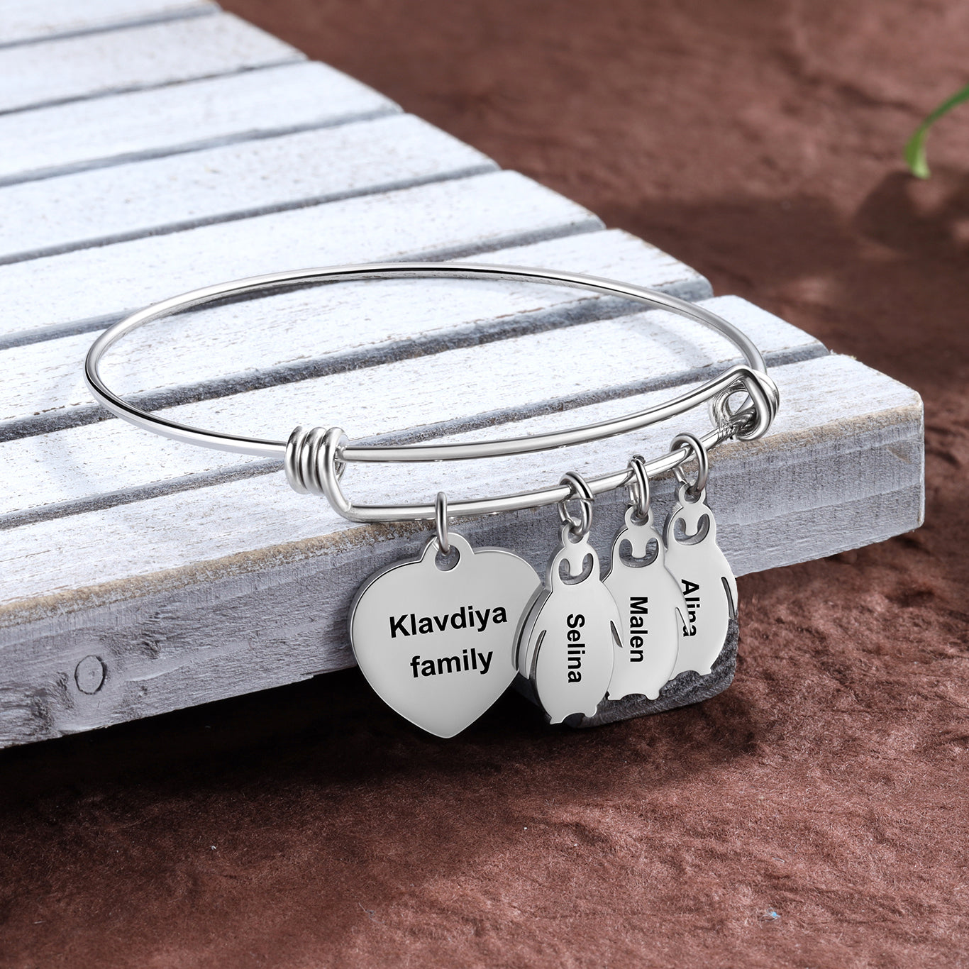 ThinkEngraved engraved bracelet Personalized Heart and Penguin Kids Charm Bracelet 3 Engraved Names