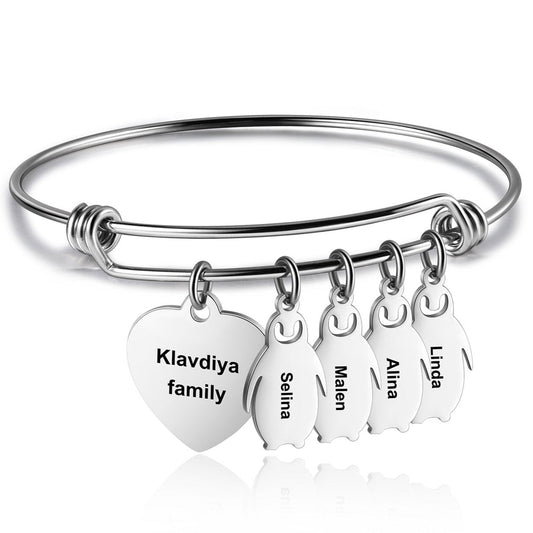 ThinkEngraved engraved bracelet Personalized Heart and Penguin Kids Charm Bracelet 4 Engraved Names