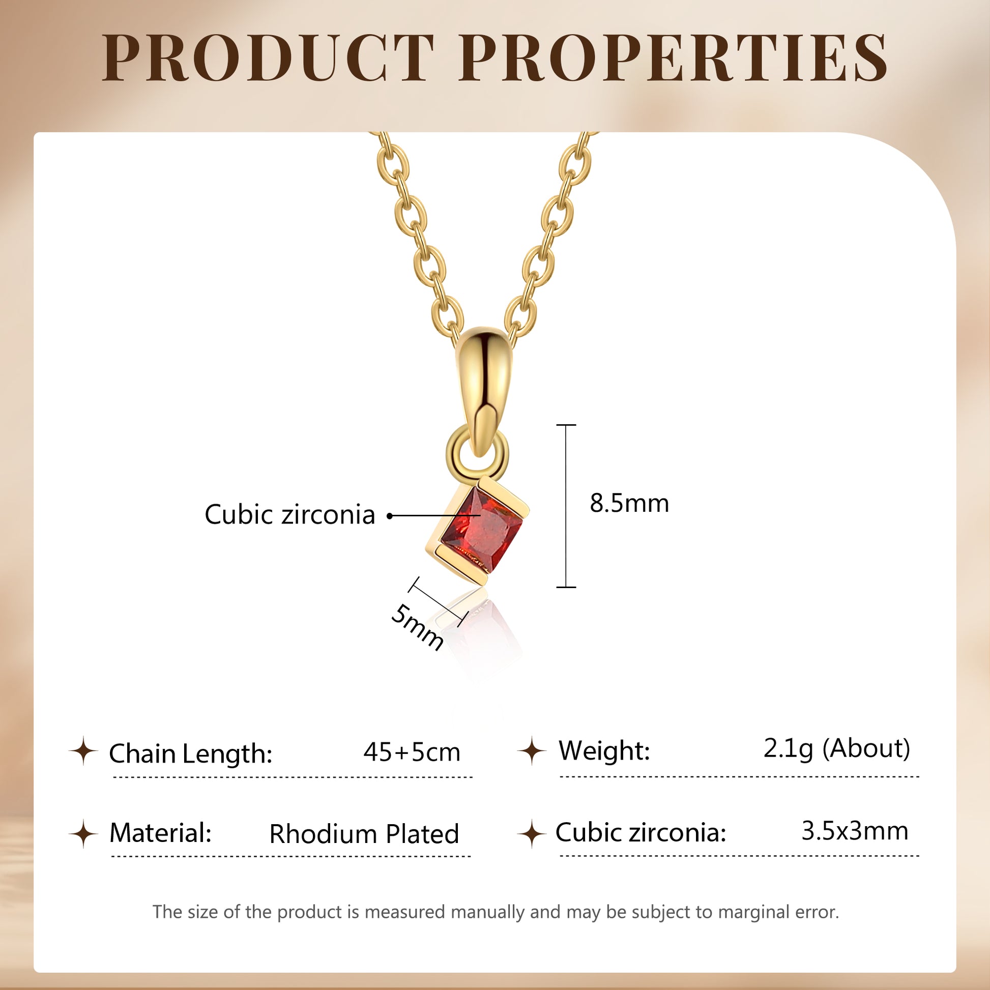 ThinkEngraved engraved necklace 1 Birthstone Elegant Square Stone Mother's Necklace