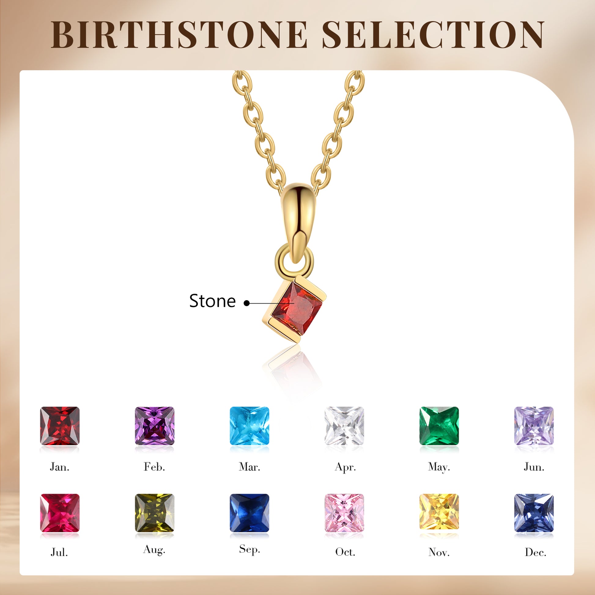 ThinkEngraved engraved necklace 1 Birthstone Elegant Square Stone Mother's Necklace