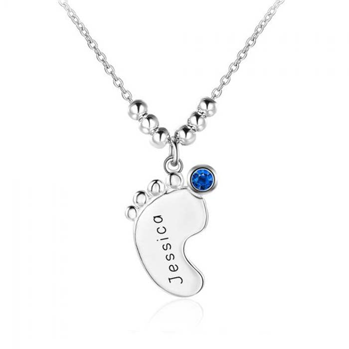 ThinkEngraved engraved necklace 1 name 1 birthstone Personalized Baby Feet Mother's Necklace 1, 2, 3 or 4 Birthstones