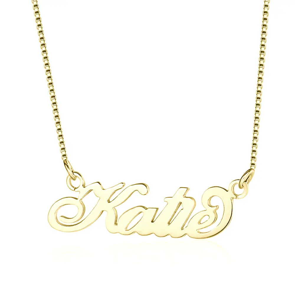ThinkEngraved engraved necklace 14k gold over sterling silver Personalized Cursive Name Necklace - Custom Cut Out Name Necklace