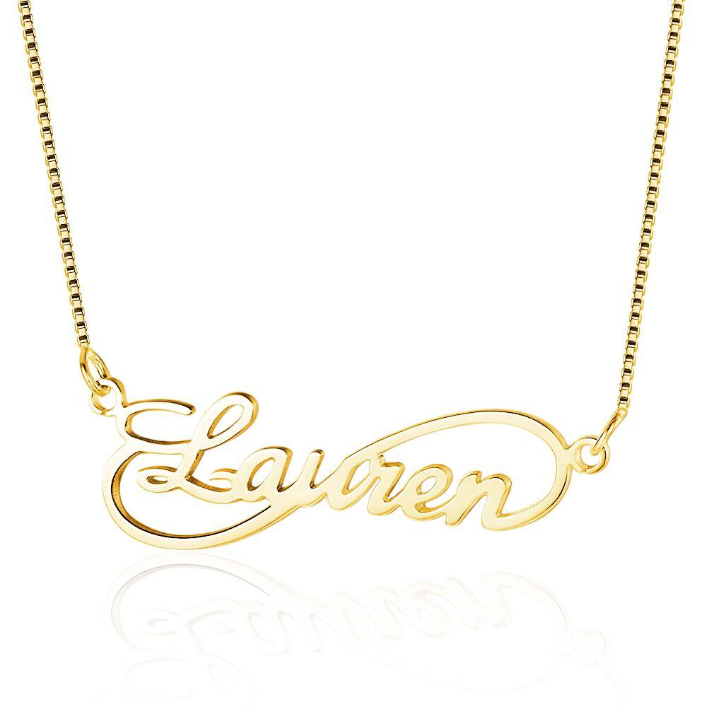 ThinkEngraved engraved necklace 14k Gold over Sterling Silver Personalized Infinity Cut Out Name Necklace - Silver - Gold - Rose Gold