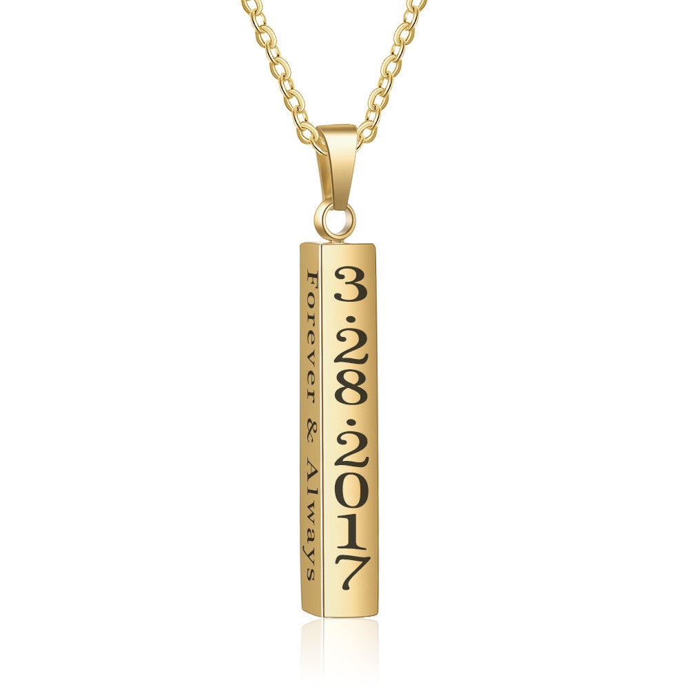 ThinkEngraved engraved necklace 14k gold over surgical steel Personalized 4 Sided Bar Necklace - Engraved on 4 Sides - 4 Colors Available