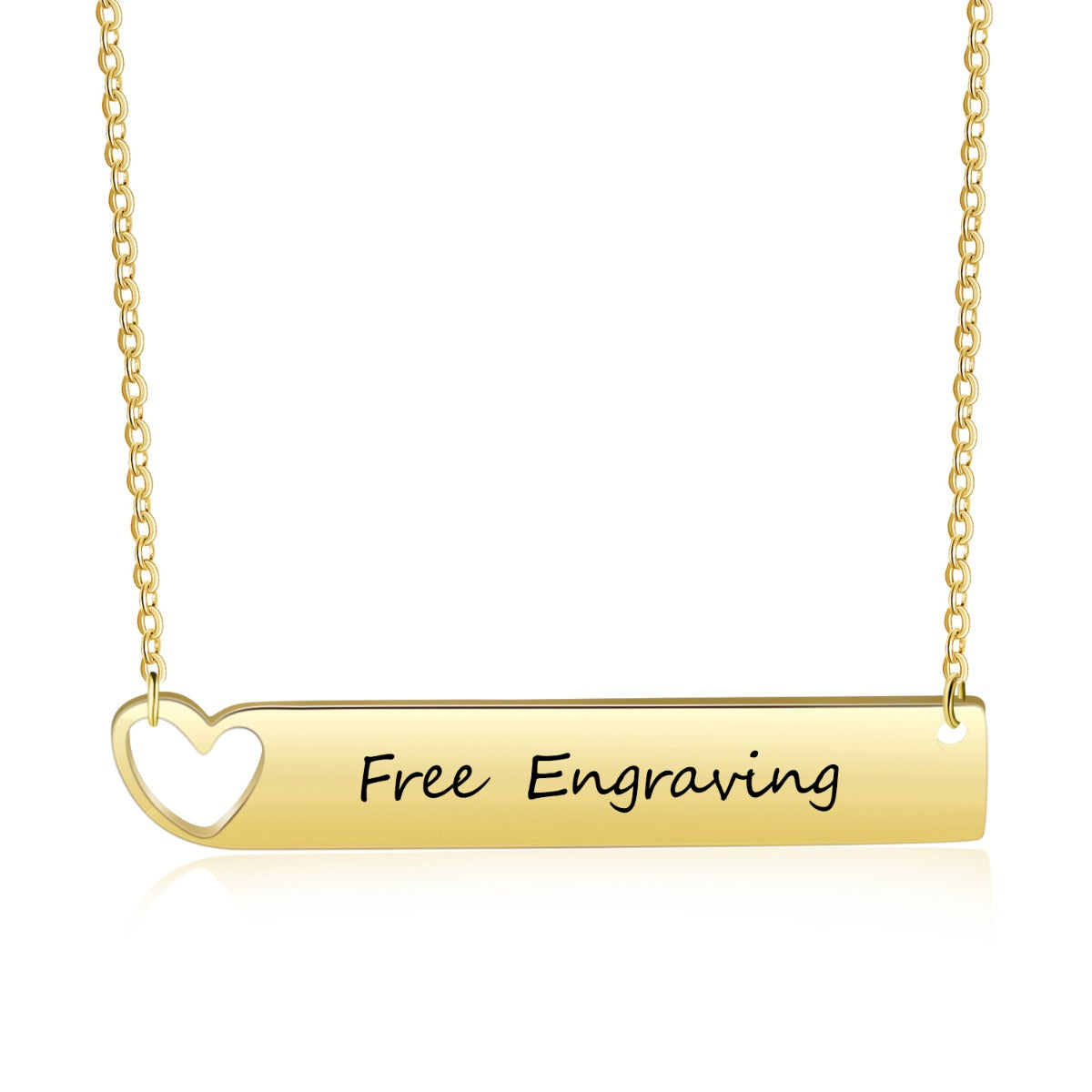 ThinkEngraved engraved necklace 14k Gold Over Surgical Steel Personalized Engraved Bar Name Necklace - Heart Cut Out