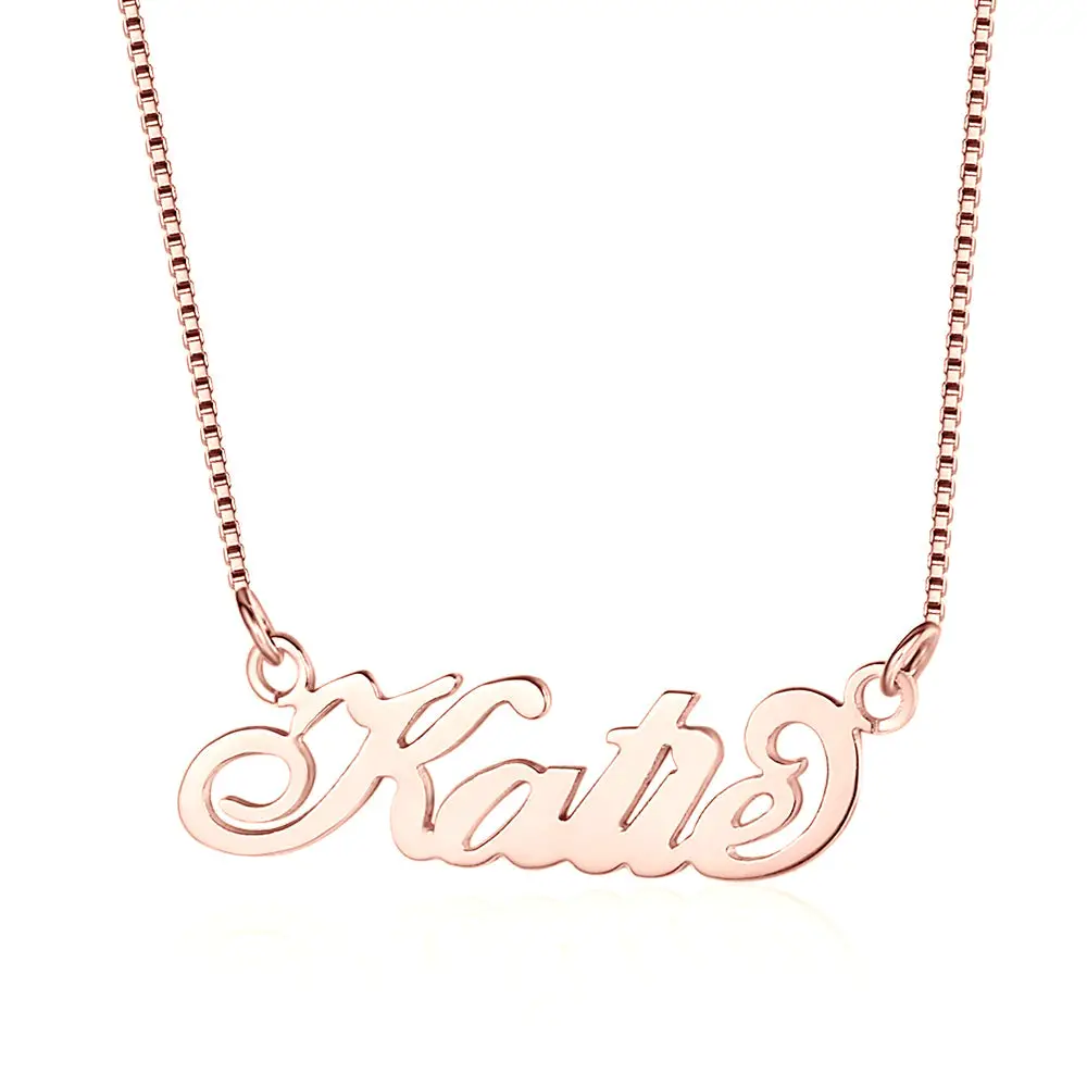 ThinkEngraved engraved necklace 14k rose gold over sterling silver Personalized Cursive Name Necklace - Custom Cut Out Name Necklace