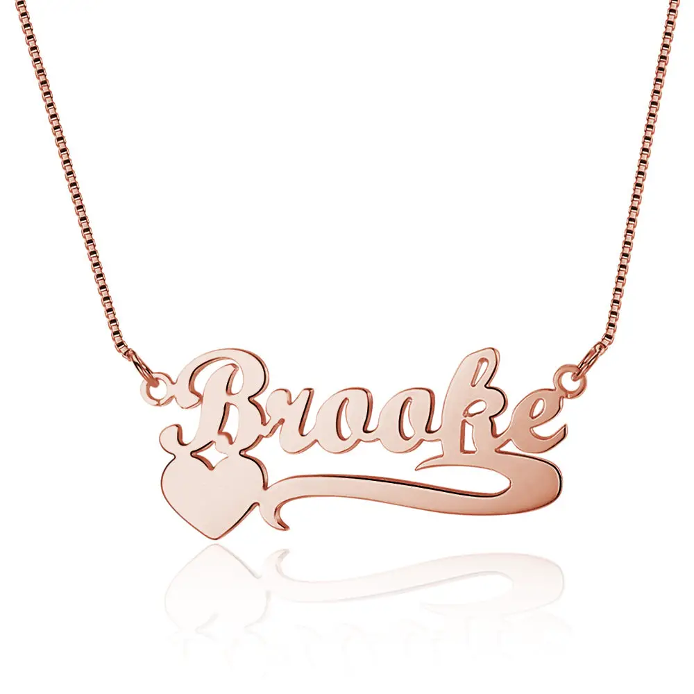 ThinkEngraved engraved necklace 14k rose gold over sterling silver Personalized Heart Accent Name Necklace - Custom Name Necklace