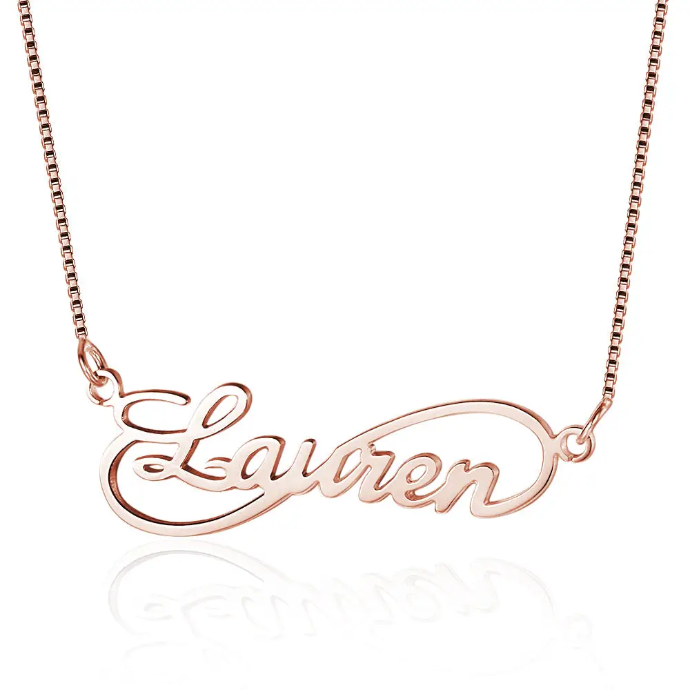 ThinkEngraved engraved necklace 14k Rose Gold over Sterling Silver Personalized Infinity Cut Out Name Necklace - Silver - Gold - Rose Gold
