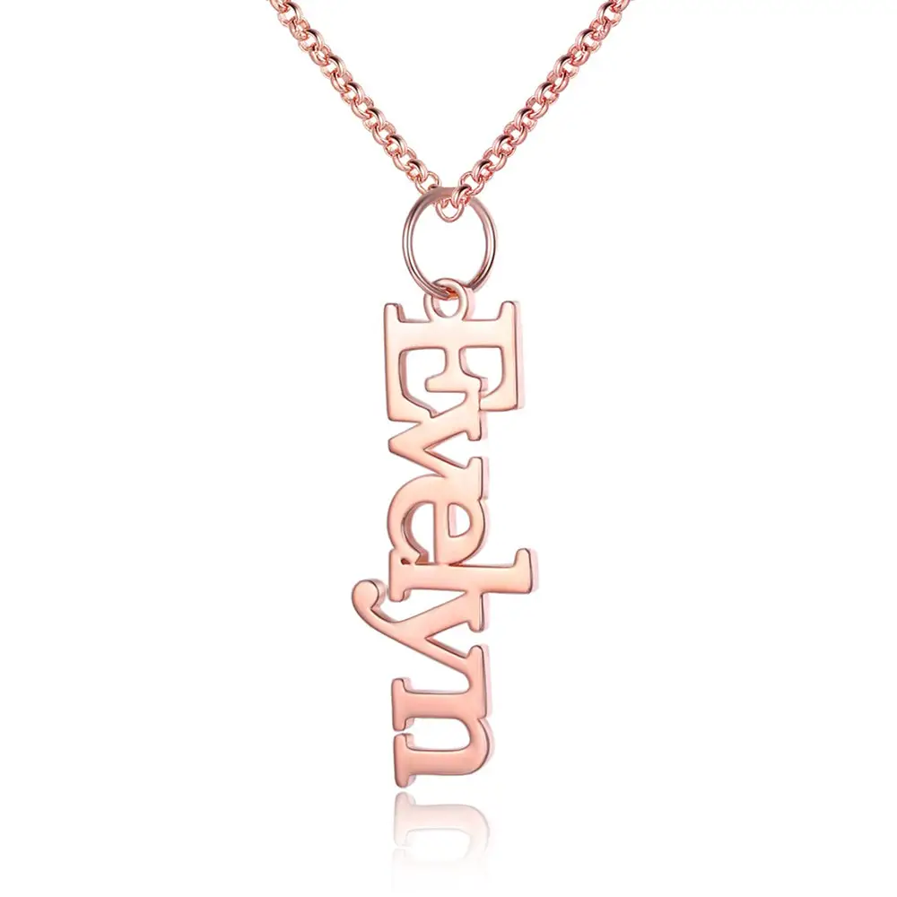 ThinkEngraved engraved necklace 14k Rose Gold over Sterling Silver Personalized Sterling Silver Name Necklace - Vertical Dangle - Great Couples Gift
