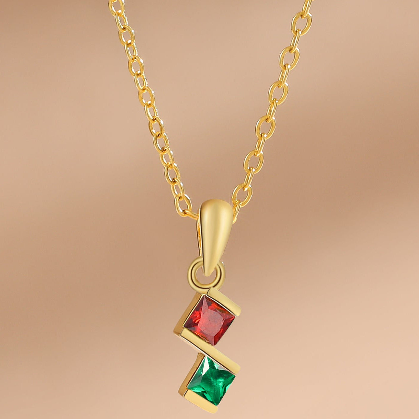 ThinkEngraved engraved necklace 2 Birthstone Elegant Square Stone Mother's Necklace