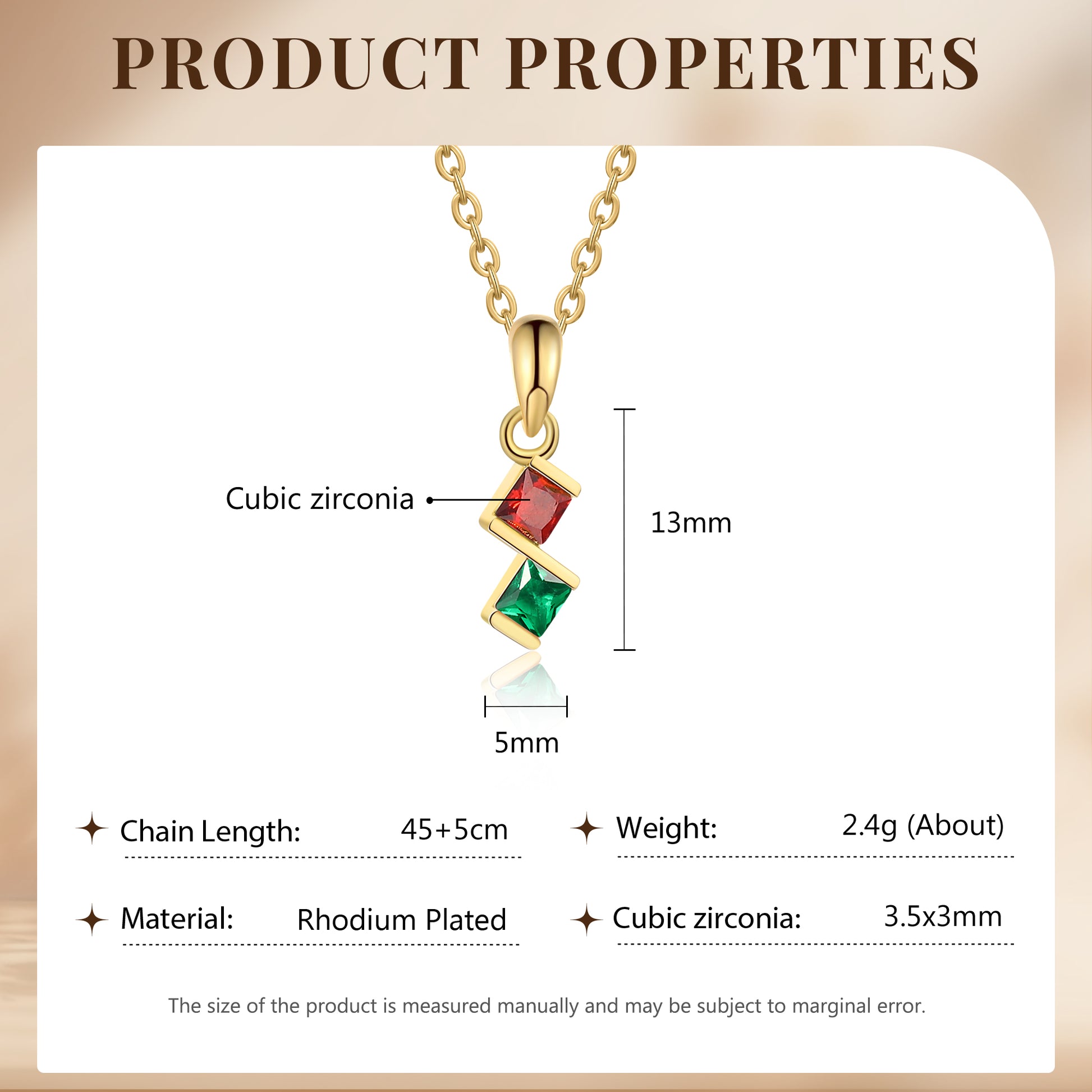 ThinkEngraved engraved necklace 2 Birthstone Elegant Square Stone Mother's Necklace