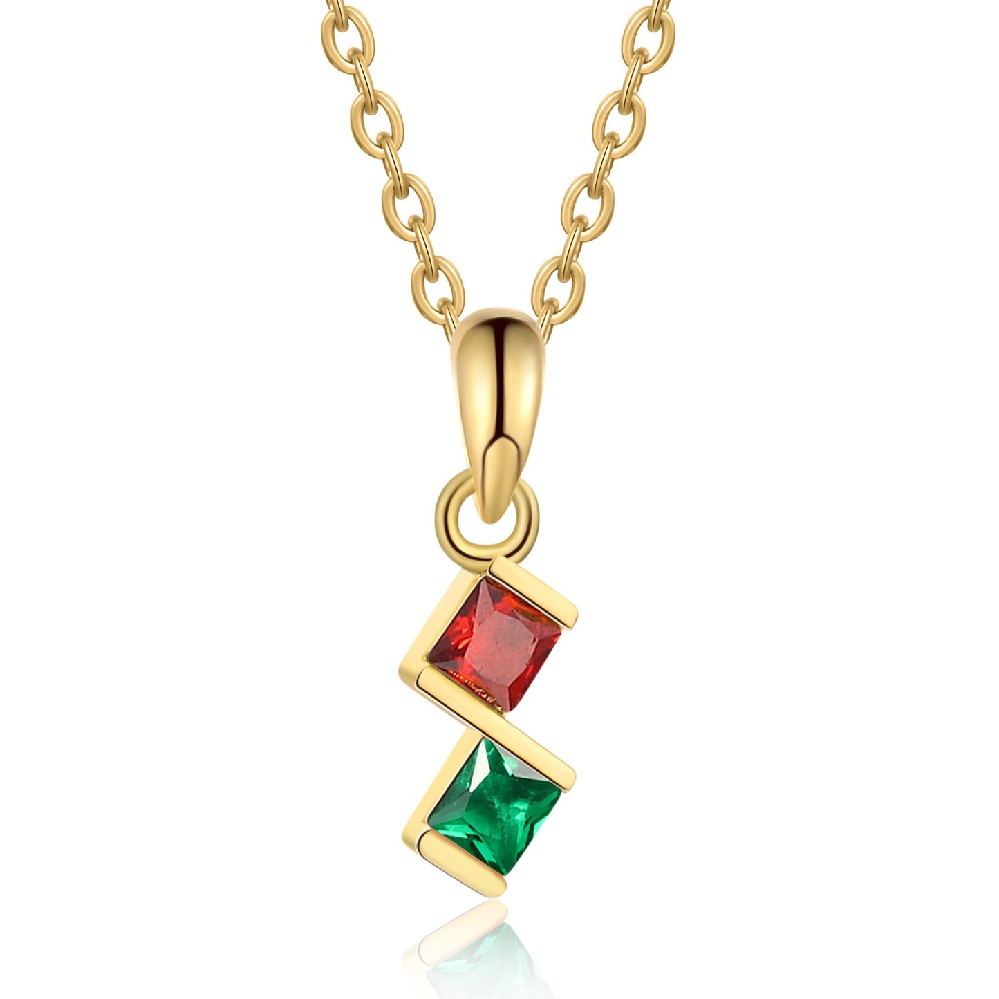 ThinkEngraved engraved necklace 2 Birthstone Elegant Square Stone Mother's Necklace