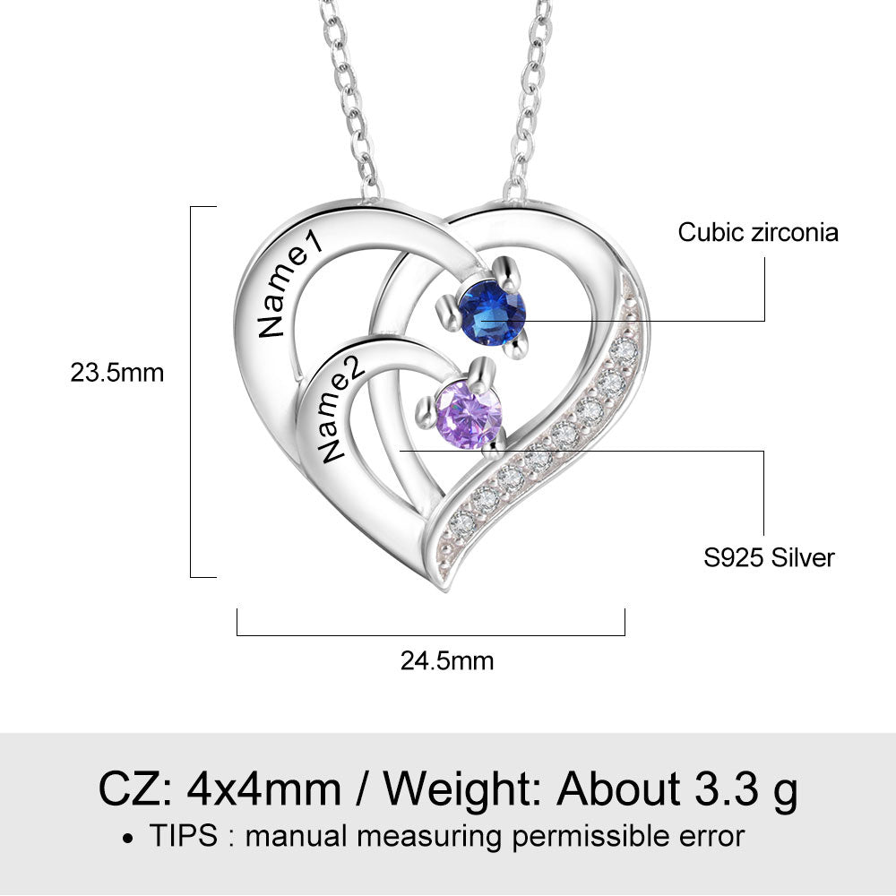 ThinkEngraved engraved necklace 2 Birthstone Heart Name Necklace - Birthstone Heart Mother's Necklace