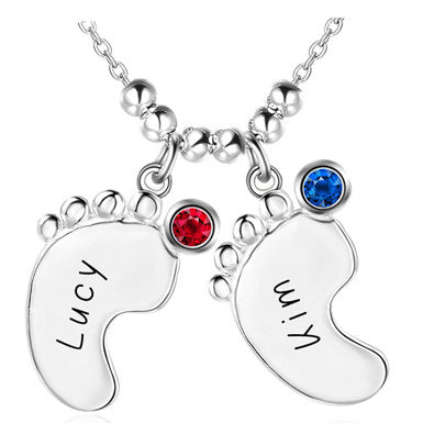 ThinkEngraved engraved necklace 2 names 2 birthstones Personalized Baby Feet Mother's Necklace 1, 2, 3 or 4 Birthstones