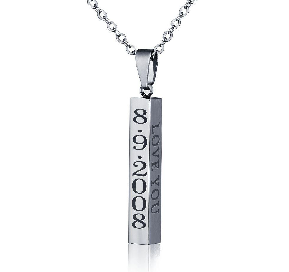 ThinkEngraved engraved necklace 316L Surgical Steel (silver) Personalized 4 Sided Bar Necklace - Engraved on 4 Sides - 4 Colors Available