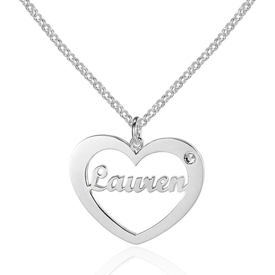 ThinkEngraved engraved necklace .925 Sterling Silver Personalized Cut Out Name Necklace  1 Birthstone Heart Pendant