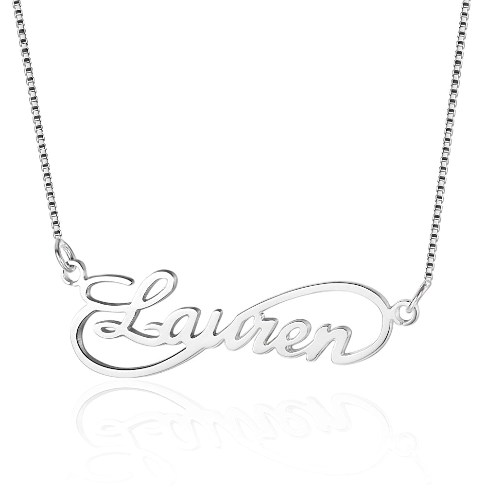 ThinkEngraved engraved necklace .925 Sterling Silver Personalized Infinity Cut Out Name Necklace - Silver - Gold - Rose Gold
