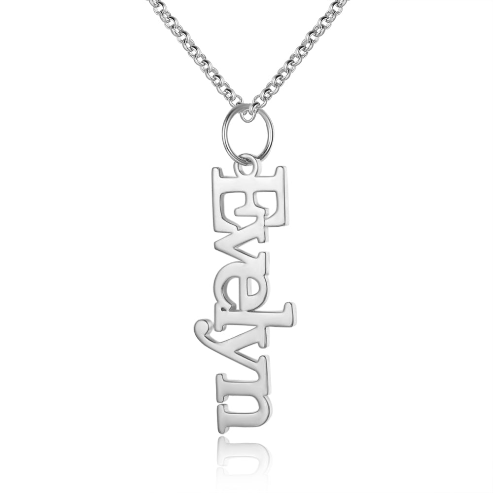 ThinkEngraved engraved necklace .925 Sterling Silver Personalized Sterling Silver Name Necklace - Vertical Dangle - Great Couples Gift