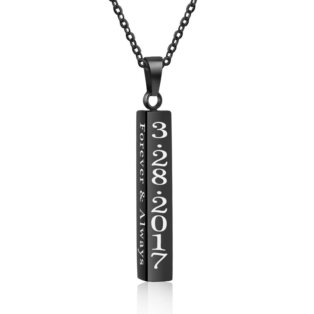 ThinkEngraved engraved necklace Black powder coat over surgical steel Personalized 4 Sided Bar Necklace - Engraved on 4 Sides - 4 Colors Available
