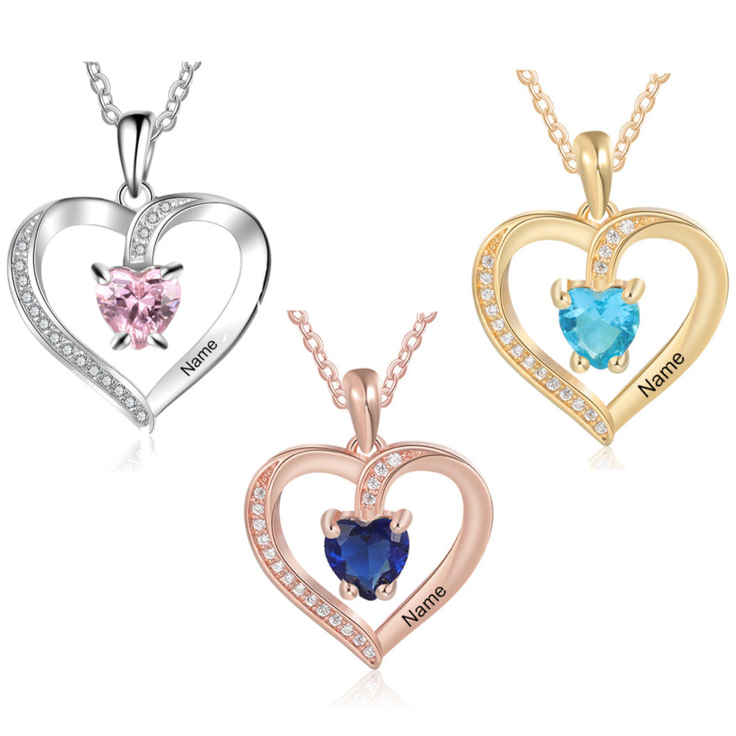ThinkEngraved engraved necklace Custom Heart Cut Stone and Engraved Name Heart Pendant Necklace
