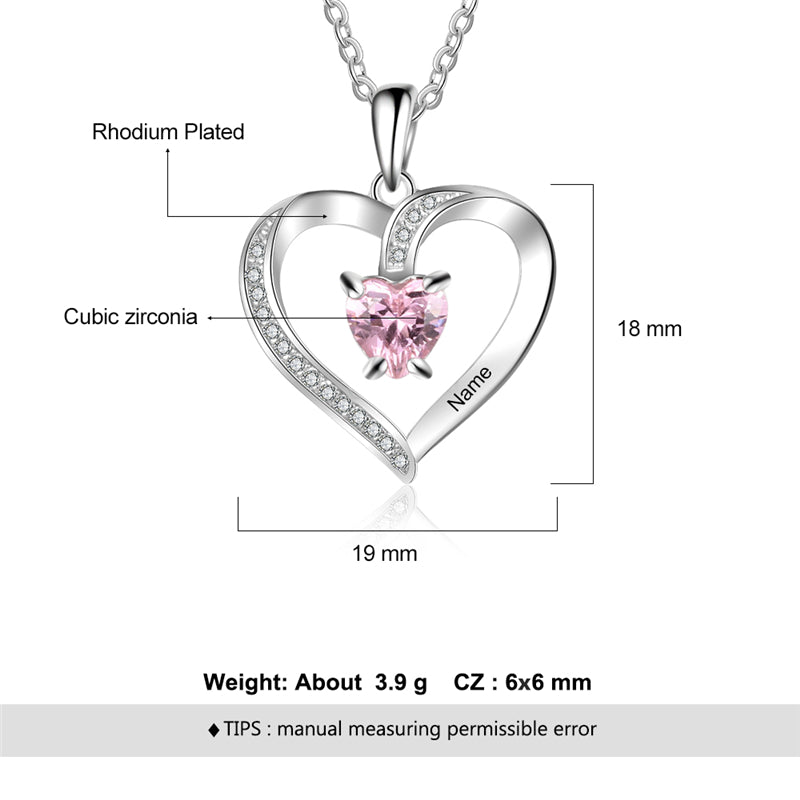 ThinkEngraved engraved necklace Custom Heart Cut Stone and Engraved Name Heart Pendant Necklace .925 Silver