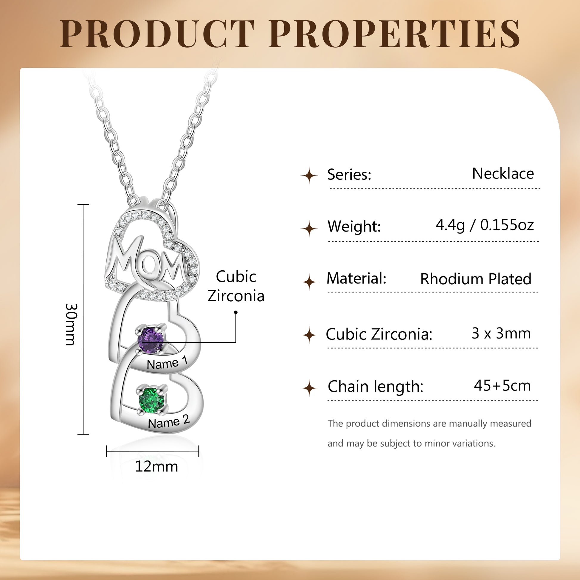 ThinkEngraved engraved necklace Engraved 2 Birthstone Mom's Heart Necklace: Name Necklace