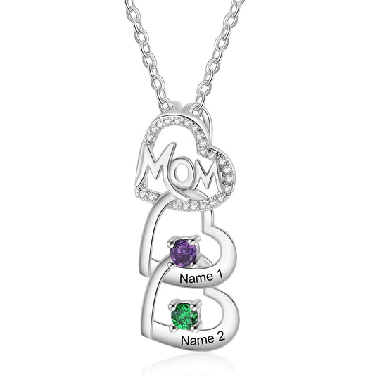 ThinkEngraved engraved necklace Engraved 2 Birthstone Mom's Heart Necklace: Name Necklace