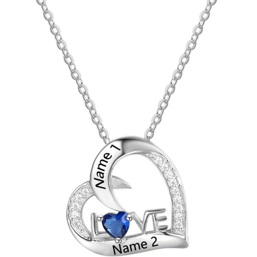 ThinkEngraved engraved necklace Personalized 1 Birthstone Mother's Necklace Heart Love 2 Engraved Names