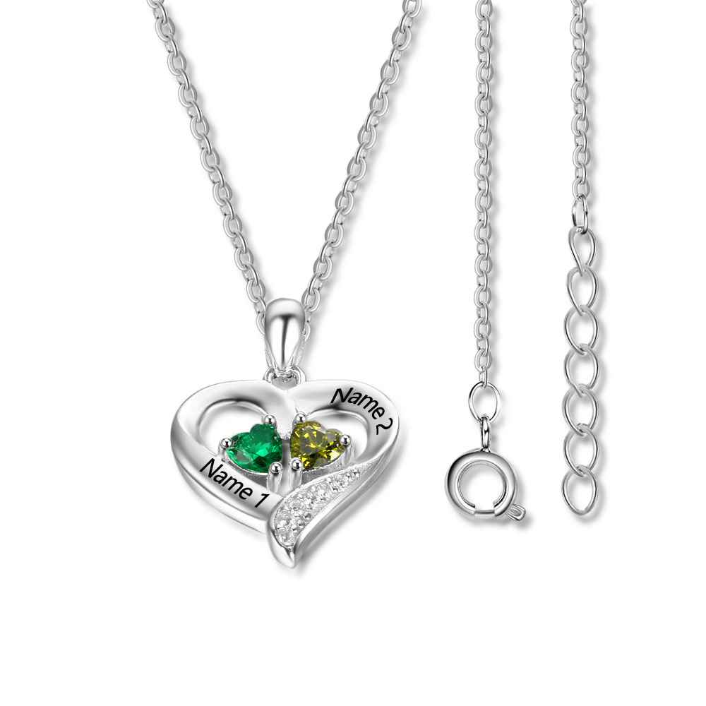 ThinkEngraved engraved necklace Personalized 2 Birthstone Mothers Necklace Joined Hearts 2 Names