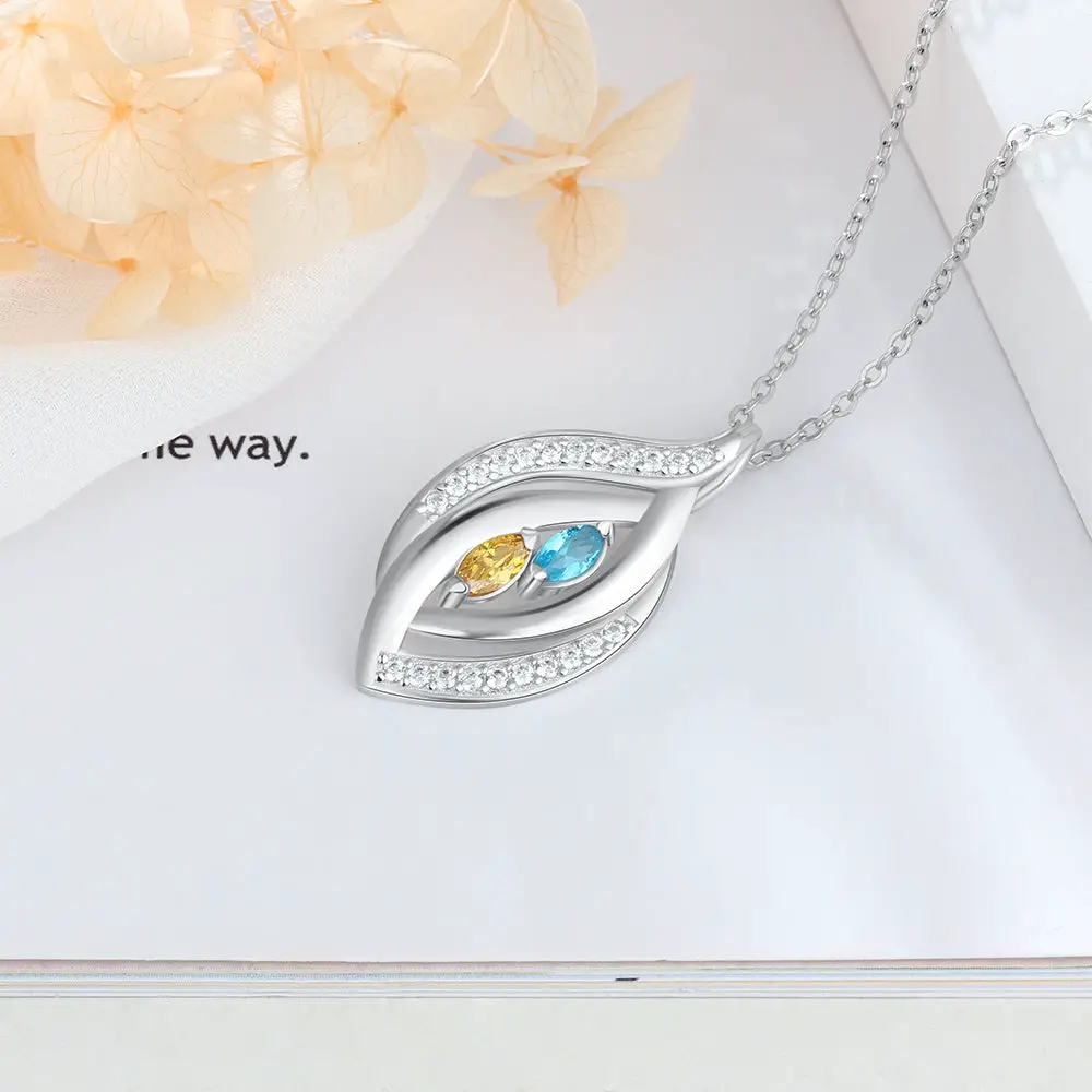 ThinkEngraved engraved necklace Personalized 2 Stone mother's Necklace In Mother's Eye 2 Engraved Names