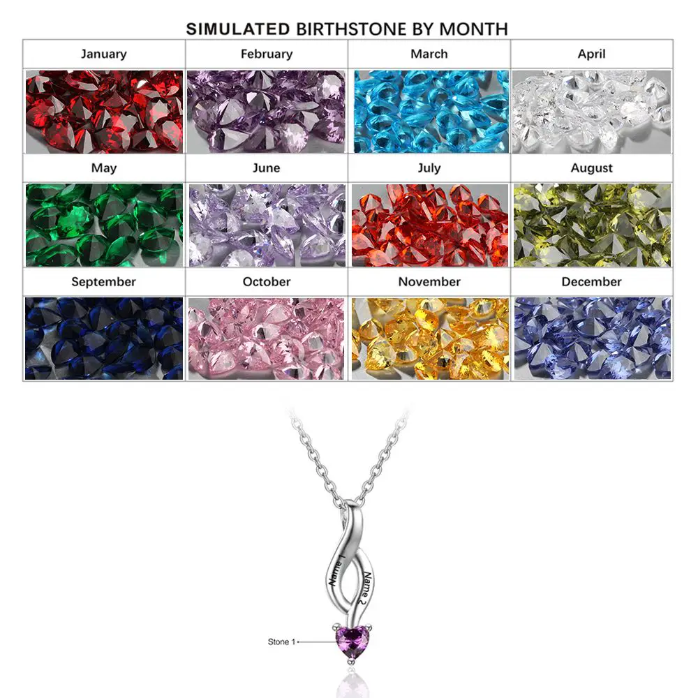ThinkEngraved engraved necklace Personalized Birthstone Mother's Necklace Shooting Hearts 2 Names