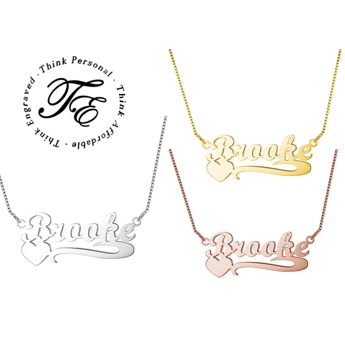 ThinkEngraved engraved necklace Personalized Heart Accent Name Necklace - Custom Name Necklace