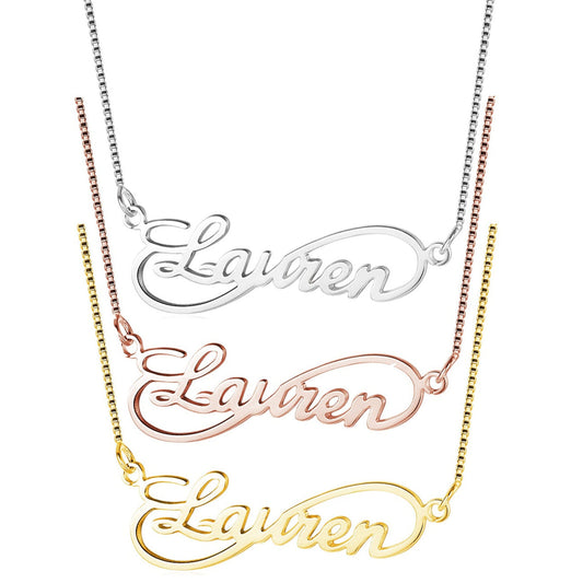 ThinkEngraved engraved necklace Personalized Infinity Cut Out Name Necklace - Silver - Gold - Rose Gold