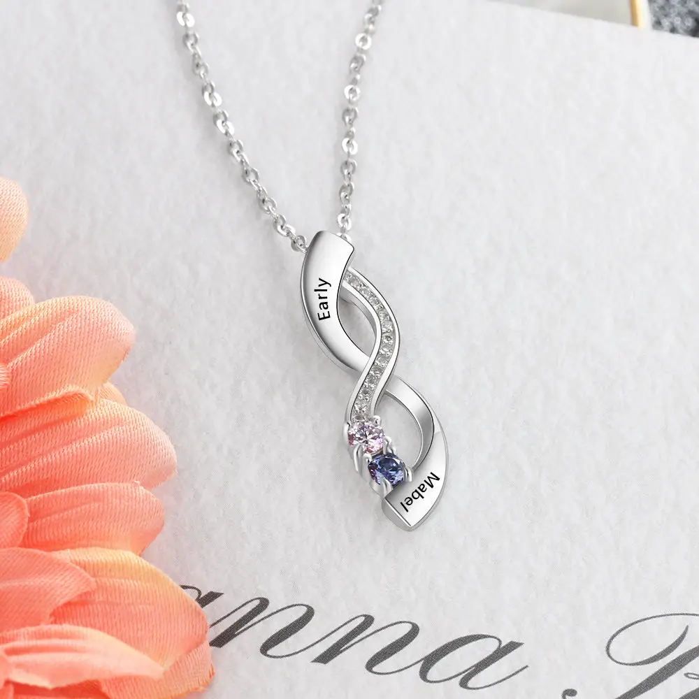 ThinkEngraved engraved necklace Personalized Mother Necklace Elongated Infinity Pendant 2 Names