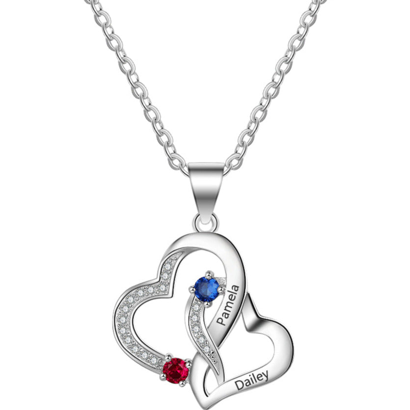 ThinkEngraved engraved necklace Personalized Mother's Necklace 2 Birthstones Entangled Hearts 2 Names