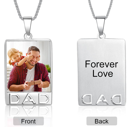 ThinkEngraved engraved necklace Personalized Photo Necklace For Dad With Engraving Father's Day Gift