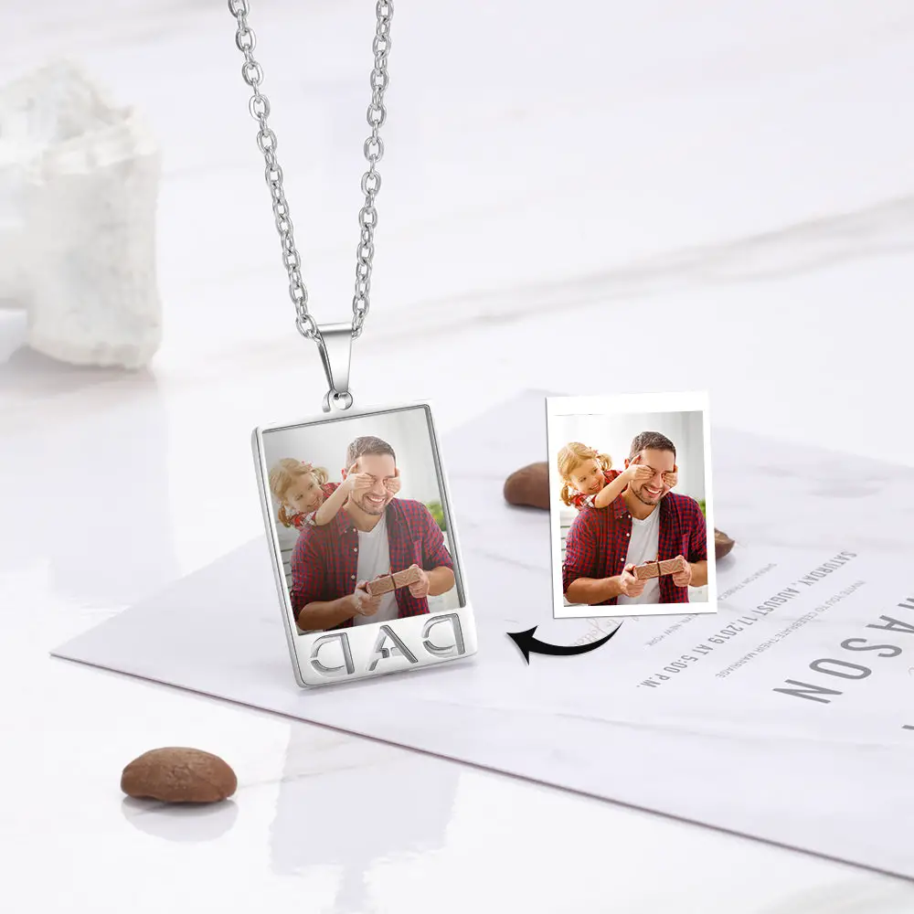 ThinkEngraved engraved necklace Personalized Photo Necklace For Dad With Engraving Father's Day Gift