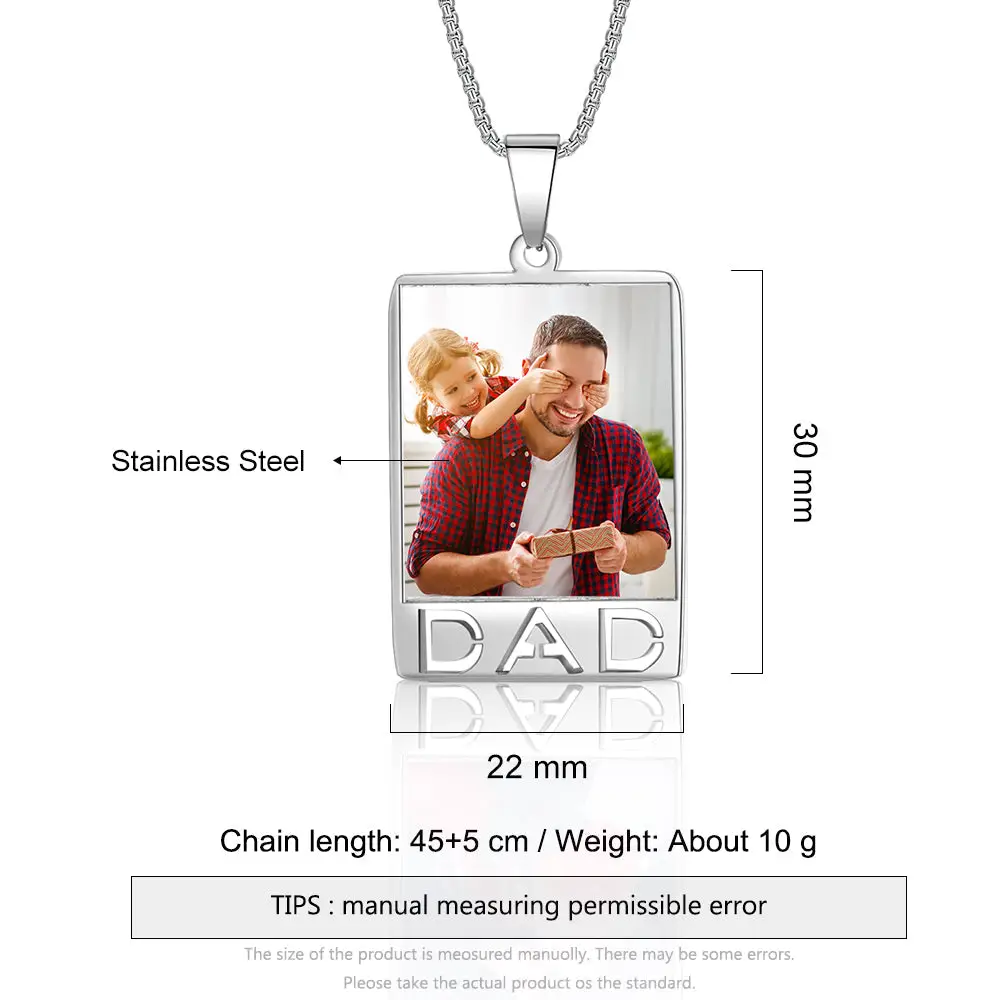 ThinkEngraved engraved necklace Personalized Photo Necklace For Dad With Engraving Father's Day Gift