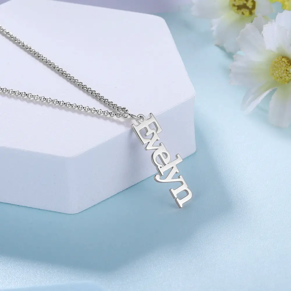 ThinkEngraved engraved necklace Personalized Sterling Silver Name Necklace - Vertical Dangle - Great Couples Gift