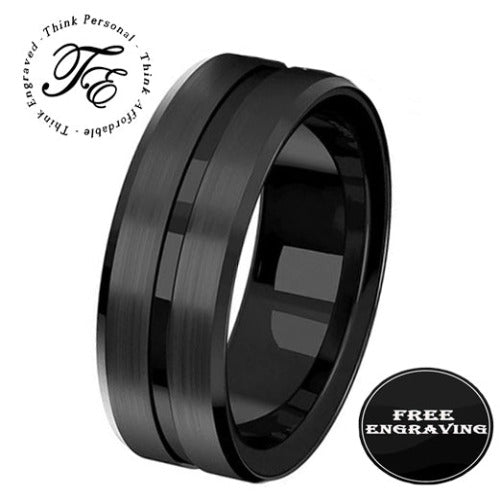 ThinkEngraved Engraved Ring 7 Personalized Men's Promise Ring - Black Center Groove Stainless Steel