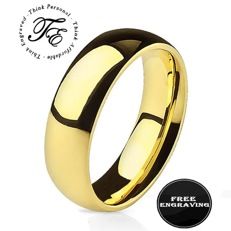 ThinkEngraved Engraved Ring 6mm size 5 Personalized Men's Gold Promise Ring - Engraved Men's Ring Handwriting Ring
