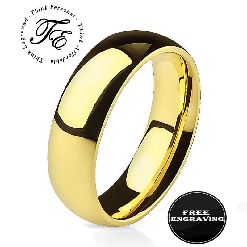 ThinkEngraved Engraved Ring 6mm size 5 Personalized Men's Gold Wedding Ring - Engraved Men's Ring Handwriting Ring