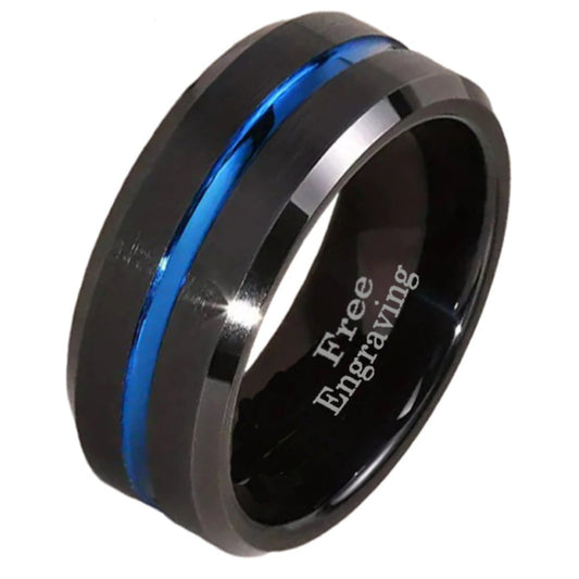 ThinkEngraved Engraved Ring 8 Personalized Men's Blue Line Tungsten Promise Ring - Handwriting Ring