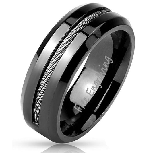 ThinkEngraved Engraved Ring 9 Personalized Engraved Wire Cable Promise Ring For Men - Handwriting Ring