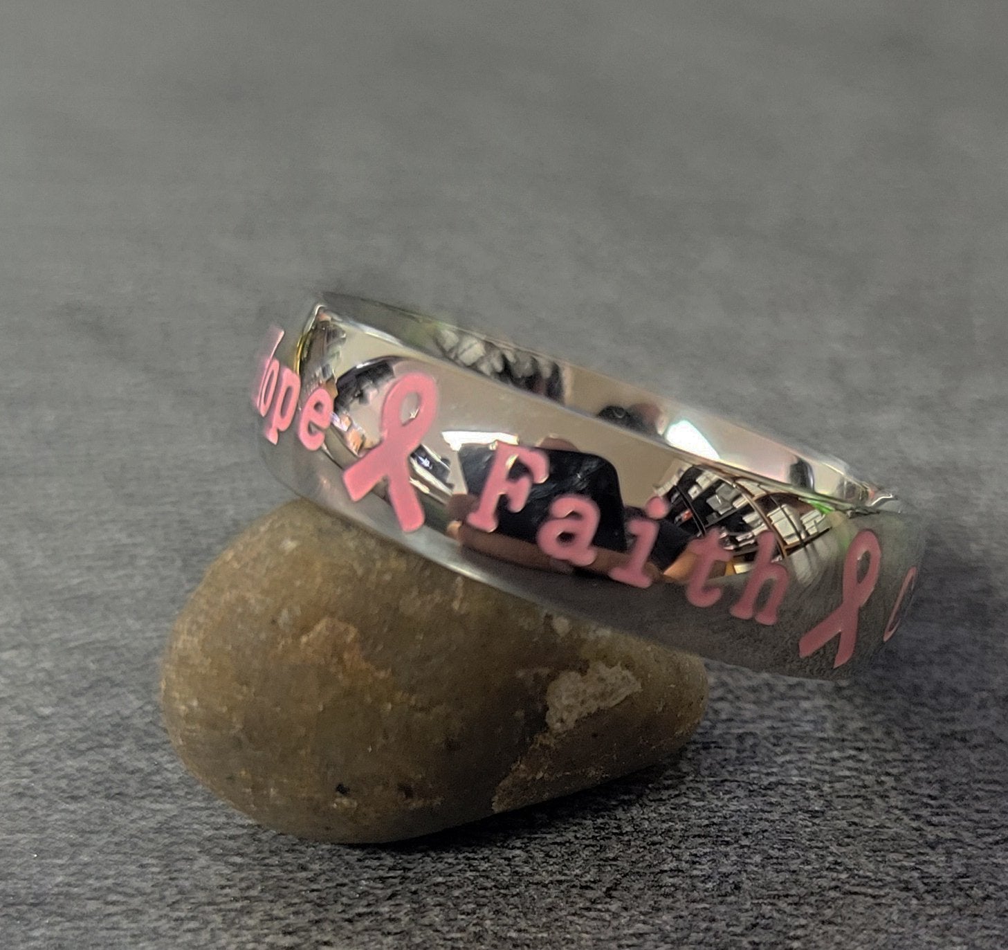 ThinkEngraved Engraved Ring Personalized Breast Cancer Awareness Ring - Faith Hope Strength Ring